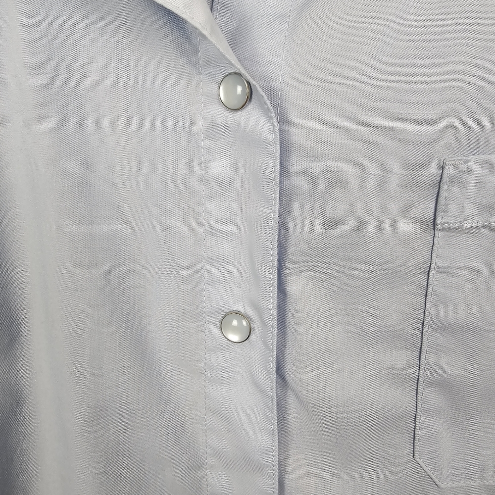 Isaac Mizrahi Live 1X Blue Snap Front Stretch Button Down Top - Picture 6 of 7